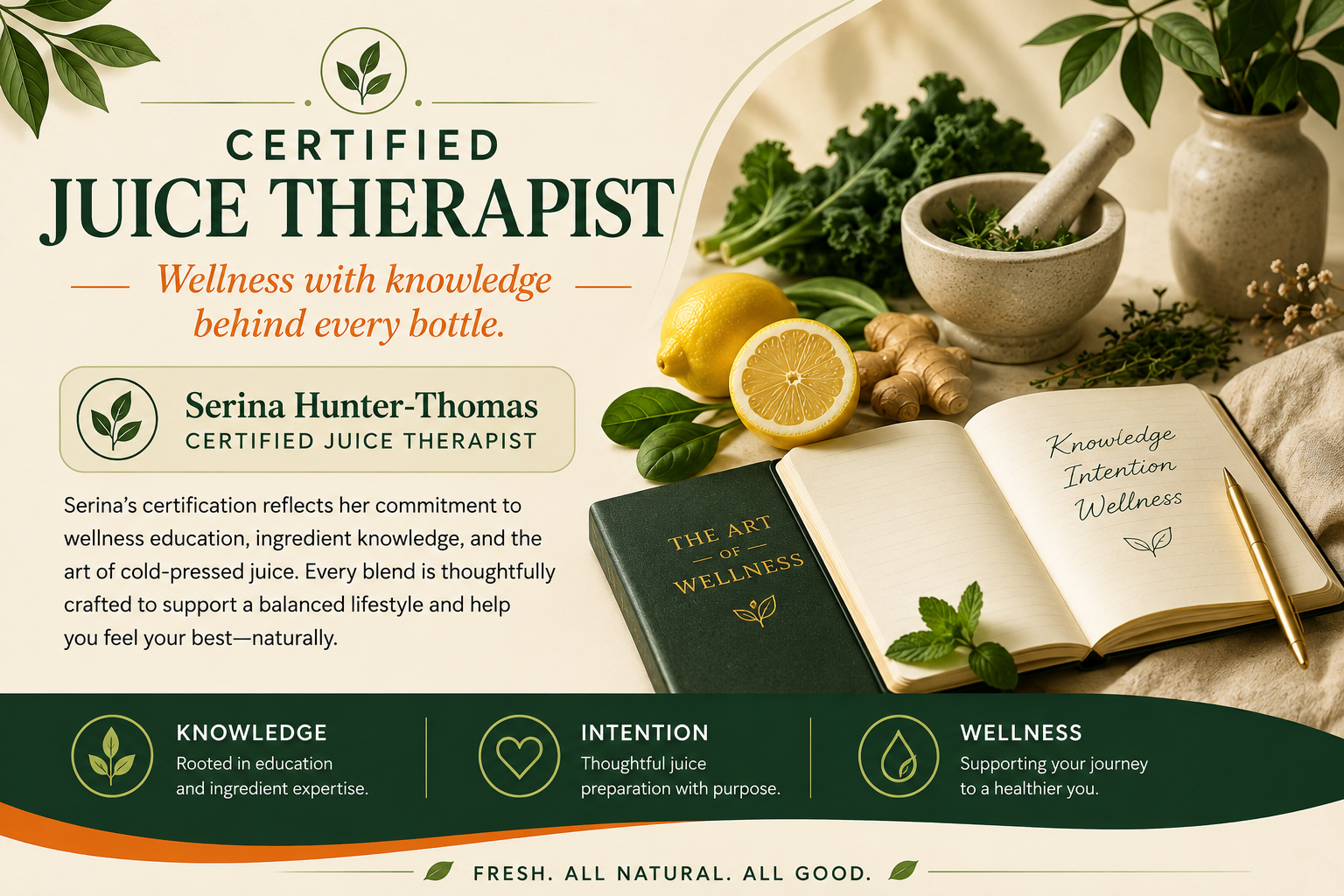 Serina Hunter-Thomas, Certified Juice Therapist — SíSe Fresh wellness education, ingredient knowledge, and thoughtful cold-pressed juice preparation.